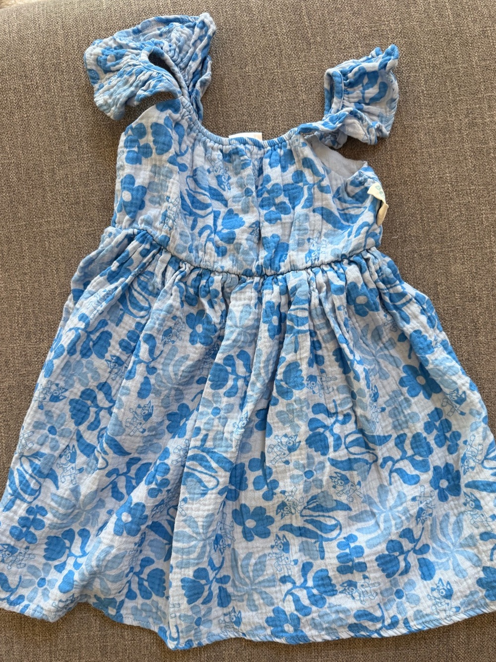 Bluey Floral Cotton Sundress with Ruffle Sleeves for Girls size 4/5 xs